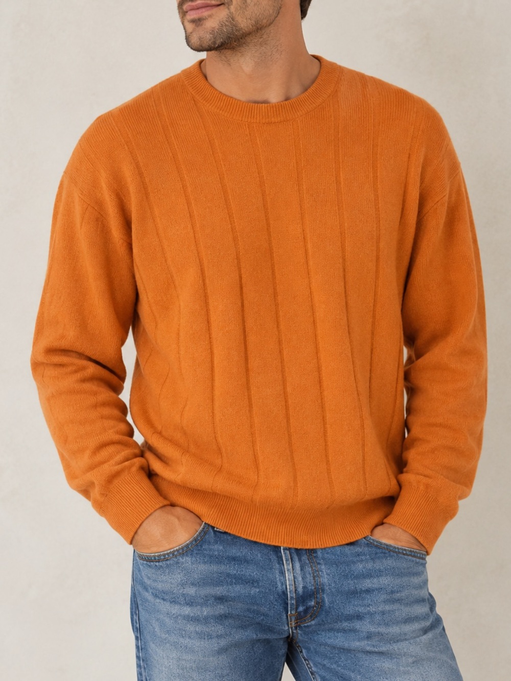 Fiji 100% Cashmere Orange Crewneck Sweater
